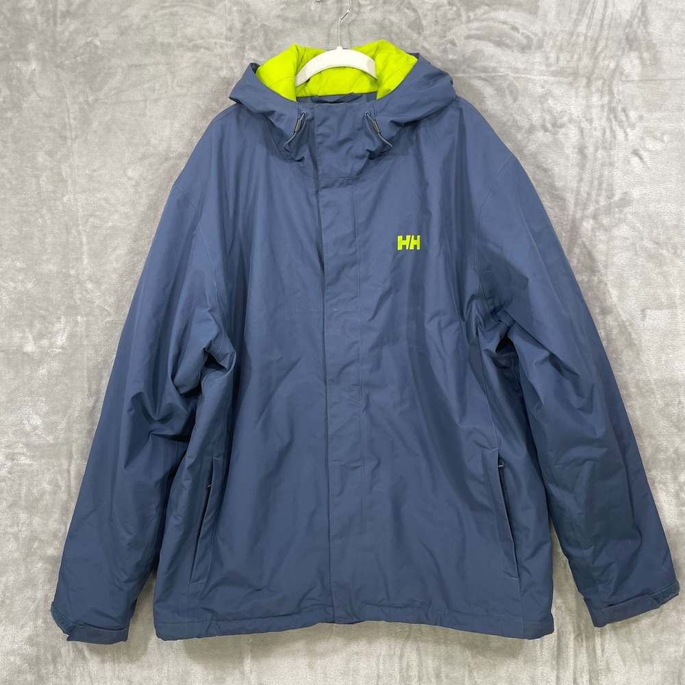 Helly Hansen Mens XXL Hooded Jacket  Primaloft Outdoor Navy Blue/Yellow Lining